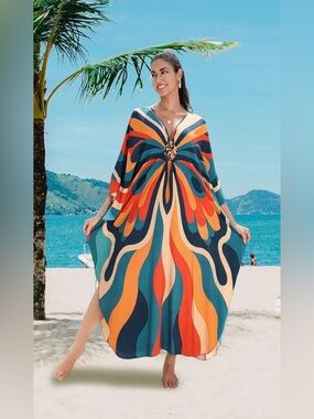 Women’s Multicolor Flowing Beach Kaftan Swim Cover-Up
